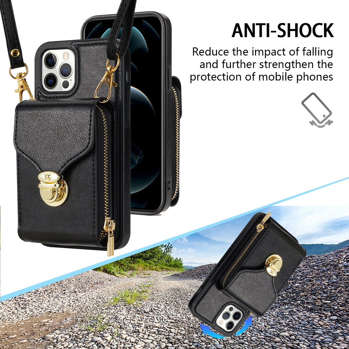 For iPhone 12 Pro Max 6.7 inch Leather Coated TPU Kickstand Case Zipper Card Holder Pouch Phone Cover For iPhone 12 Pro Max 6.7 inch Leather Coated TPU Kickstand Case Zipper Card Holder Pouch Phone Cover